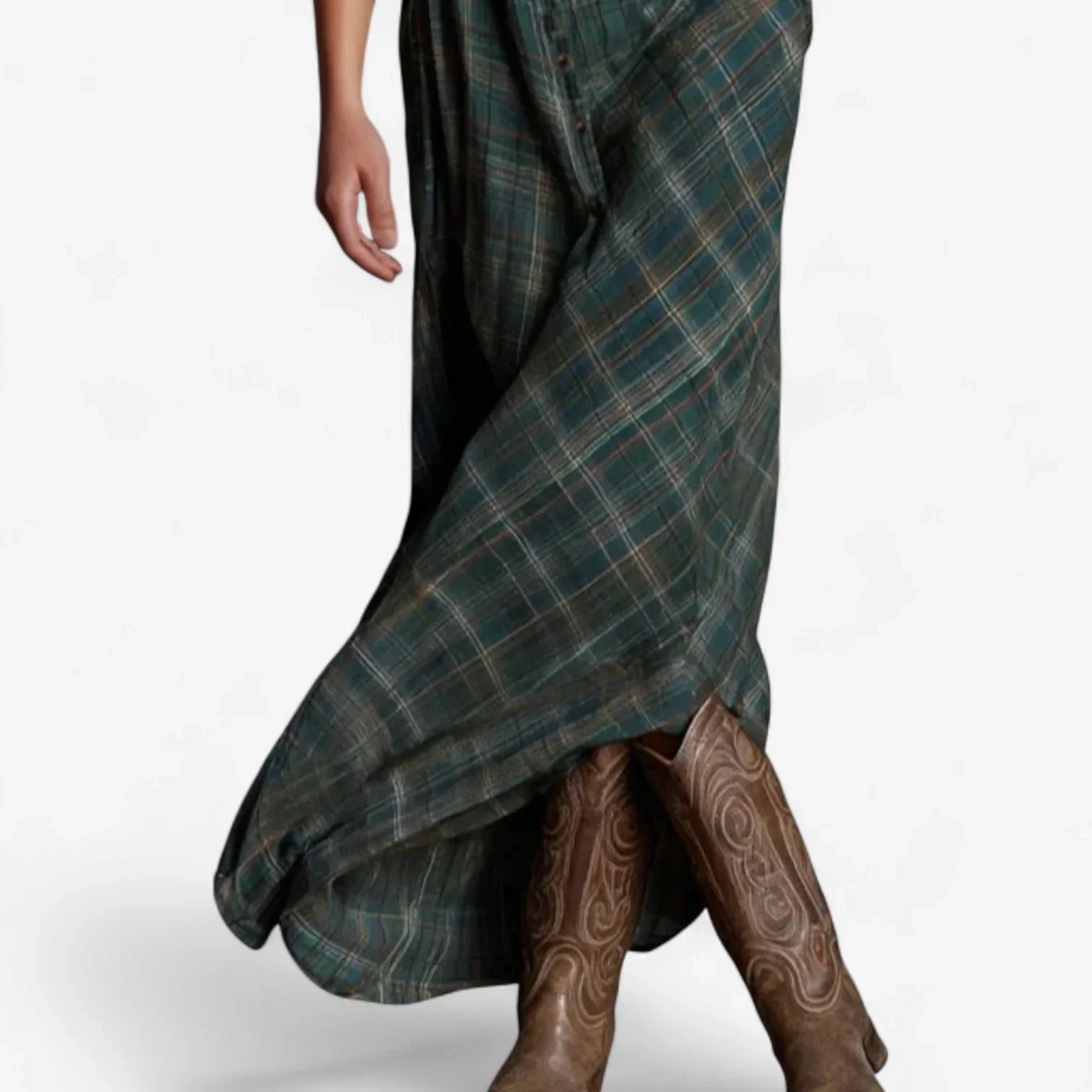 PINK | Rutig skjortklänning i smaragdgrönt